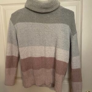 Striped Turtleneck Sweater - Gray, Pink, Cream
